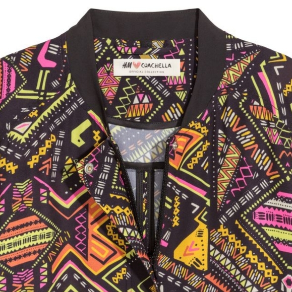 NWOT H&M🖤Coachella lightweight vibrant pattern bomber style jacket size 38 - Picture 3 of 7